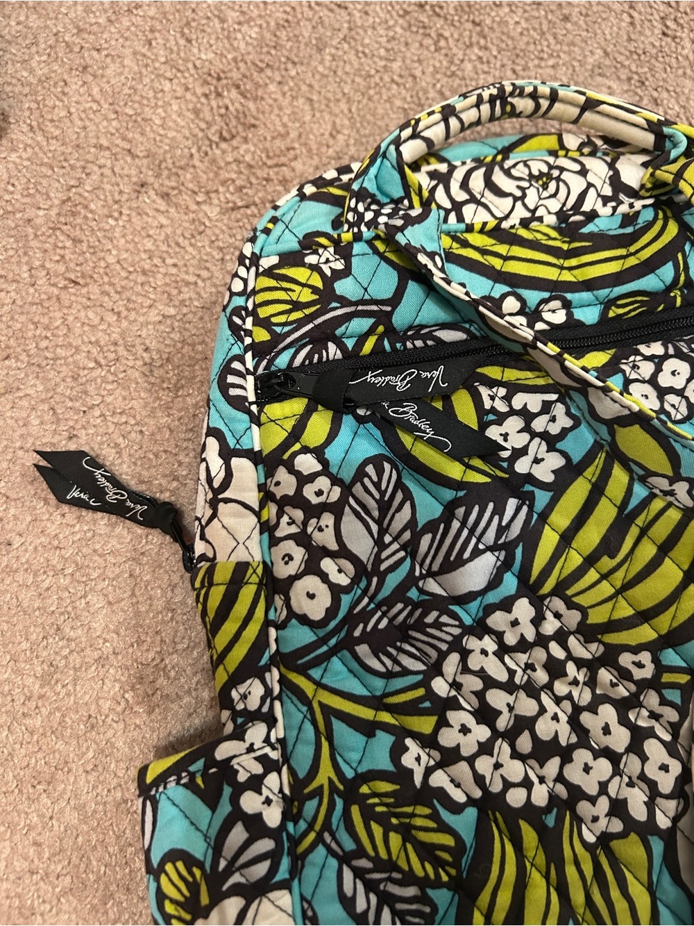 Vera Bradley Turquoise White and Lime Floral Quilted backpack - Picture 4 of 4